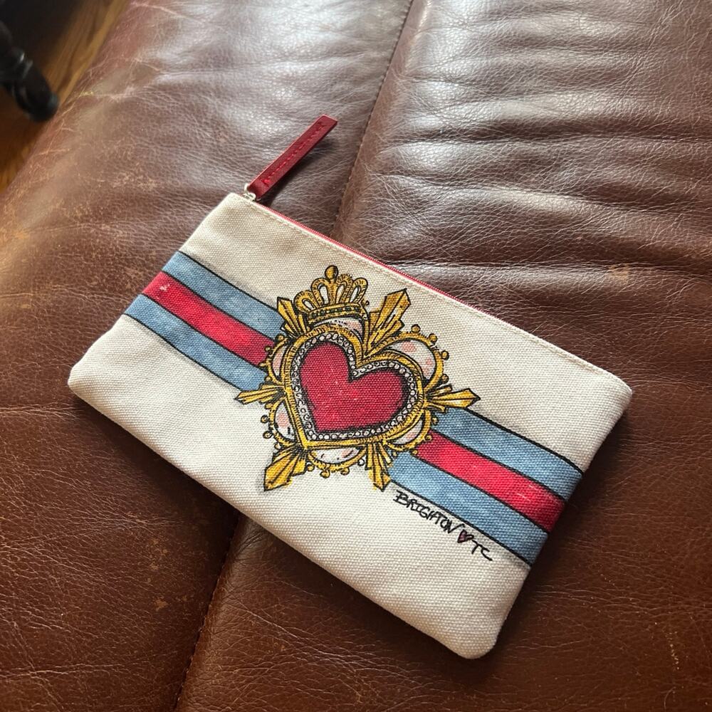Brighton By Tom Clancy “In Love We Trust” Heart Canvas Zipper Makeup Coin Pouch